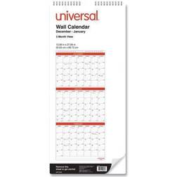 Universal 3-month Wall Calendar, X 27, White/black/red Sheets, 14-month dec To Jan: 2022 To