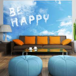 Artgeist Fototapet med "be happy" citat i hvide skyer på blå himmel (flere størrelser) 350x245