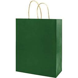 50 Pack 5.25x3.25x8 inch Small Green Gift Paper Bags with Handles Bulk, Bagmad Kraft Bags, Craft Grocery Shopping Retail Party Favors Wedding Bags Sacks (Dark Green, 50pcs)