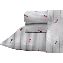 Nautica Audley Stripe 200-Thread-Count Bed Sheet Red, Gray