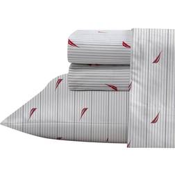 Nautica Audley Stripe 200-Thread-Count Bed Sheet Red, Grey (243.84x)