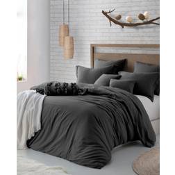 Cathay Home Microfiber Washed Crinkle Duvet Cover Black, Gray