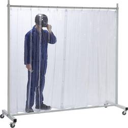 EUROKRAFTbasic Protective screen, mobile, with tarp curtain, transparent, WxH 2100 x 2100 mm, 1-part