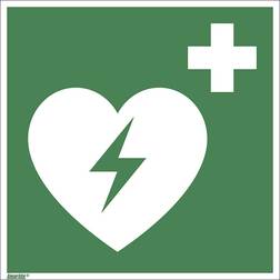 Emergency sign, automated external heart defibrillator, pack