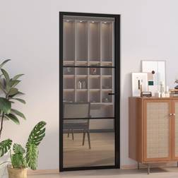 vidaXL Metal and Glass Sliding Closet 32.7 79.3 in Black/Dark Transparent External Door Clear Glass, Decoration Glass S 9000-N (x)