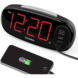 HOUSBAY Digital Alarm Clock with Dual USB Charger, No Frills Simple Settings, Easy Snooze, 6.5" Big LED Alarm Clocks for Bedrooms with Dimmer, Outlets Powered