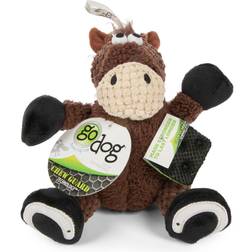 goDog goDog Checkers Sitting Horse Squeaky Plush Dog Toy, Chew Guard Technology Brown, Small