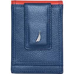 mens Nautica Pebble Two-tone Leather Front Pocket Wallet, Navy/Red, OSFA