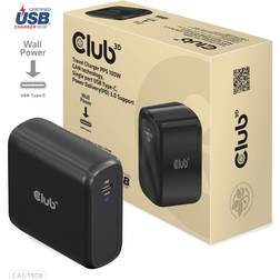 Club 3D 100W GaN-verkkovirtalaturi, USB-C PD3.0, musta