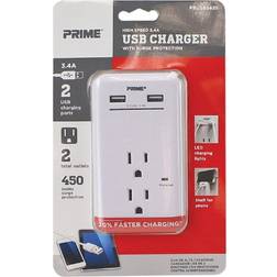 Prime Wire and Cable 3 Prong 2 Outlet with 2 Port USB Charger