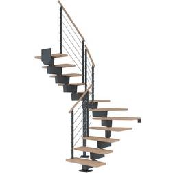Dolle Portaat Dubai, U-malli, Design-kaide, valkoöljytty tammi, 16 askelmaa, 800mm, antrasiitti
