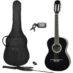 Guitare classique adulte débutant MAX SoloArt Noir avec tuner, sac de transport, médiators et sangle