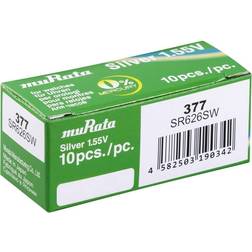 Murata 377 10-Pack SR626SW Klockbatterier silveroxid 1.55V