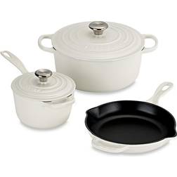 Le Creuset White Signature Enameled Cast Iron Cookware Set with lid 5 Parts