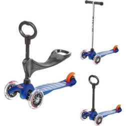 Micro Mini 3in1 blå sparkcykel med 3 hjul justerbart styre och sits från 1 år