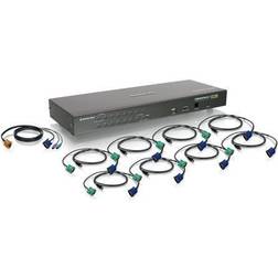 IOGEAR 16-port USB PS/2 Combo KVM-omkopplare med 8 USB KVM-kablar och 1 PS/2 KVM-kabel, GCS16KIT