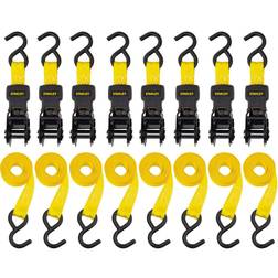 Stanley S1000 Ratchet Tie Down Straps 1" x 10' Light Cargo Hauling 1500 lbs Break Strength 8pk