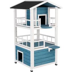 Kattehus Penthouse L 72 x B 72 x H 124,5 cm blå hvid