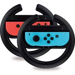 TALK WORKS Nintendo Switch Racing Wheel Controllers For Joy-Con Gaming Accessory Driving Grip Compatible w/ Switch OLED (Black, Pack of 2)