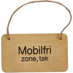 Træ skilt m/snor - "Mobilfri zone, tak"