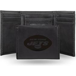 NFL Football Fan Shop Rico Jets Laser-Engraved Black Trifold Wallet