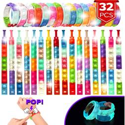 TwCare Halloween 32 PCS Fidget Bracelets Pop it Toy, Glow Dark, Rainbow Party Favors, Anti-Anxiety Stress Relief