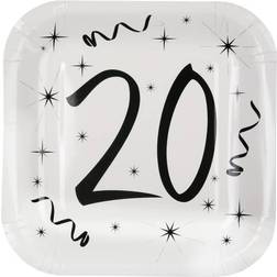 Hvide 20 års fødselsdag paptallerkner 10 stk