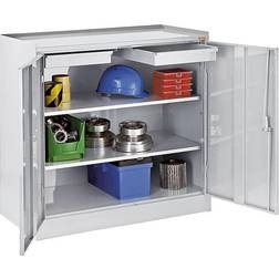 EUROKRAFTbasic Tool cupboard, with 2 drawers, 2 full length shelves, blue grey RAL 7031