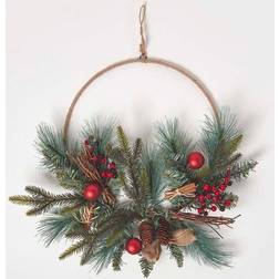 Homescapes Round Metal Hoop Traditional Christmas Wreath Decoration