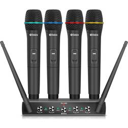 Pro UHF 4 Channel Wireless Microphone System Debra Audio AU400 with Cordless Handheld Lavalier Headset Mics Metal Receiver Ideal for Karaoke Church Party(With 4 Handheld Mics(A)