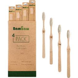 Bambaw Brosse À Dents en Bambou Poils Souples 4 Pièces