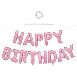 Light Pink Happy Birthday Sign Banner Balloons 16 Inch Mylar Foil Letters Balloons Banner Reusable Ecofriendly Material for Birthday Decorations and Party Supplies