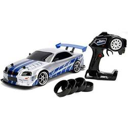 Jada Toys 253209000 Fast&Furious Fast And The Furious Fast & Furious Nissan Skyline GTR R34 RC Car with Radio Remote Control, Drift Function, 4 Tyres