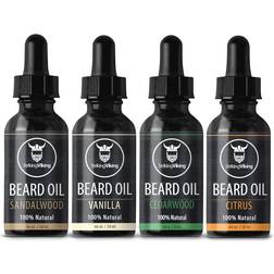 Scented Beard Oil Variety Pack of 4 Natural Citrus, Vanilla, Sandalwood, & Cedarwood Sampler Scents for Men Softens & Conditions with Organic Tea Tree, Argan, & Jojoba Oils Striking Viking