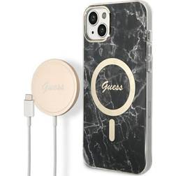 Guess Zestaw GUBPP14MHMEACSK Case Charger iPhone 14 Plus 6,7 czarny/black hard case Marble MagSafe