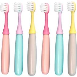 newrichbee 6 Packs Kids Toothbrush,Lovely Little Mushroom Extra Soft Bristles Toddler Toothbrush Old Pink&