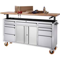 Trinity Stainless Steel Rolling Workbench with Adjustable Top instock TLSF-7211