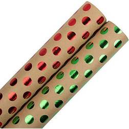 Jam Paper Multi-Color Polka Dot Kraft Christmas Gift Wrap Papers (2 Rolls) 25 Sq.ft