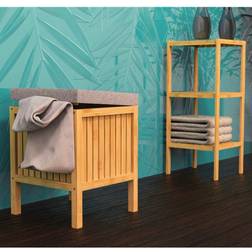Eisl Cesto Lavandería 2-en-1 Asiento Amortiguador Bambú 39x39x52.5 cm
