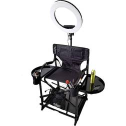 TuscanyPro Portable Makeup & Hair Chair with 14 Inch LED Ring Light Perfect for Makeup, Hair Stylist, Salon with Adjustable Seat Height Carry Bag Included