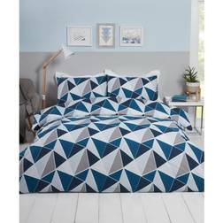 my home King Triangular Geometric Patterened Duvet Cover Blue, Grey, Pink