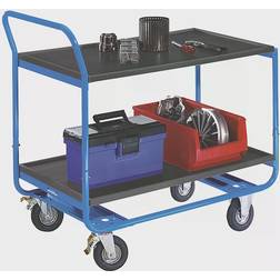 EUROKRAFTpro Table trolley, max. load 150 kg, 2 shelves with raised edges, pneumatic tyres