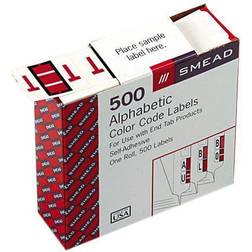 Smead Smead 67090 A-Z Color-Coded Bar-Style End Tab Labels, Letter T, Red, 500/Roll