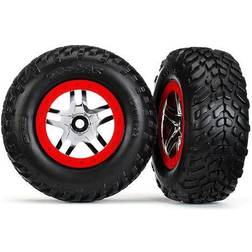 Traxxas 5977 Däck & Fälg SCT/S-Spoke Krom-Röd (14mm) (2)