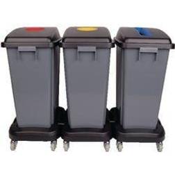 Robert Scott RECYCLING BIN SET 3 GREY 60L BINS 3 DOLLIES 3 BLUE YELLOW