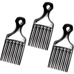 3 Pack 7" Black Afro Pik Lift Hair Comb Detangle Wig Braid