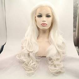 Platinablond vågig spets framsida peruk lång naturlig syntetisk