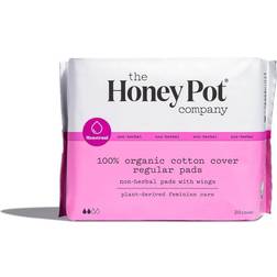 The Honey Pot Organic Cotton Cover Non-Herbal Regular Pads with Wings 20 Stk