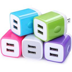 USB Wall Charger Adapter, FiveBox 5Pack 2.1Amp Fast Dual Port Wall Charger USB Plug Charging Block Charger Brick Charger Cube Charger Box Compatible iPhone 14/13/12/11/Xs/XR/X/8/7/6, Samsung, Android