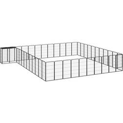 vidaXL 46-Panel Dog Playpen Black Powder-coated Steel Black